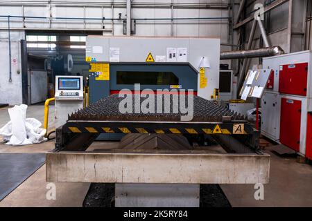 Laser cutting machine on the production line. CNC machine. Stock Photo