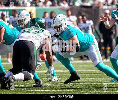 October 9, 2022, East Rutherford, New Jersey, USA: Miami Dolphins offensive  tackle Liam Eichenberg