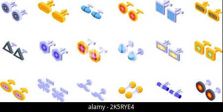 Cufflinks icons set isometric vector. Classic accessory. Pin cuff Stock Vector