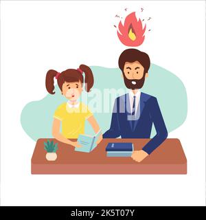 Education concept male teacher feeling angry to naughty schoolboy while standing. vector flat screaming at a child. Stock Vector