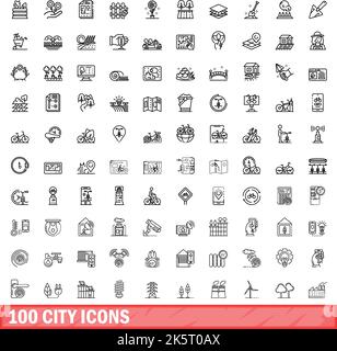 100 city icons set. Outline illustration of 100 city icons vector set isolated on white background Stock Vector