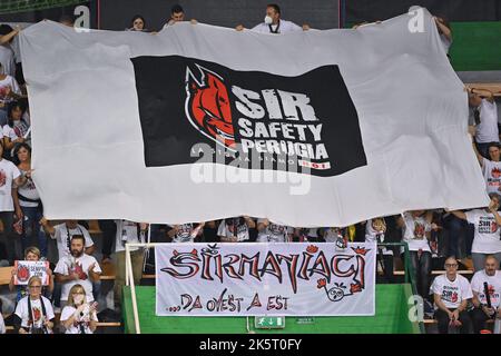 PalaEstra, Siena, Italy, October 09, 2022, Fans of Sir Safety Susa Perugia  during  Emma Villas Aubay Siena vs Sir Safety Susa Perugia - Volleyball It Stock Photo