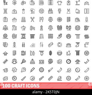 100 craft icons set. Outline illustration of 100 craft icons vector set isolated on white background Stock Vector