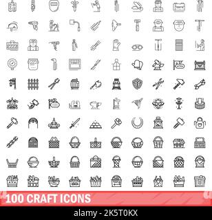 100 craft icons set. Outline illustration of 100 craft icons vector set isolated on white background Stock Vector
