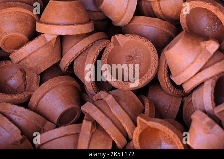 diya or clay lamp at market during Diwali festival in India. Stock Photo