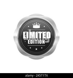 Limited edition silver badge or luxury label. Luxury product authenticity guarantee silver label or sticker, exclusive quality certificate platinum vector seal. Limited edition product warranty badge Stock Vector