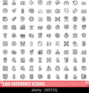 100 internet icons set. Outline illustration of 100 internet icons vector set isolated on white background Stock Vector