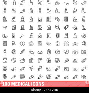 100 medical icons set. Outline illustration of 100 medical icons vector set isolated on white background Stock Vector