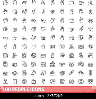 100 people icons set. Outline illustration of 100 people icons vector set isolated on white background Stock Vector