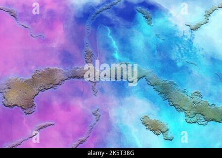 Astract alcohol ink background with golden lines Stock Photo