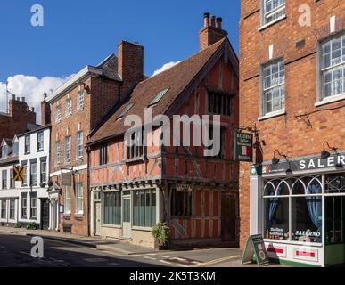 Street view, featuring historic buildings, in the town centre of Tewksbury, Gloucestershire, UK Stock Photo