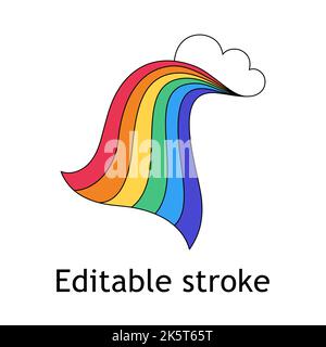 Retro 70s groovy stickers. Psychedelic hippie element. Funky rainbow and cloud - isolated vector Stock Vector