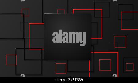 Vector black square background geometric shapes red lines overlap Stock Vector