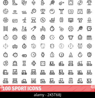 100 sport icons set. Outline illustration of 100 sport icons vector set isolated on white background Stock Vector