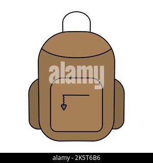 Backpack for school textbooks. Brown satchel with zip pocket. Color vector illustration. Cartoon style. Isolated background. School theme. Stock Vector