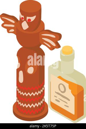 Western attribute icon isometric vector. Whiskey bottle, traditional indian totem. American west concept Stock Vector