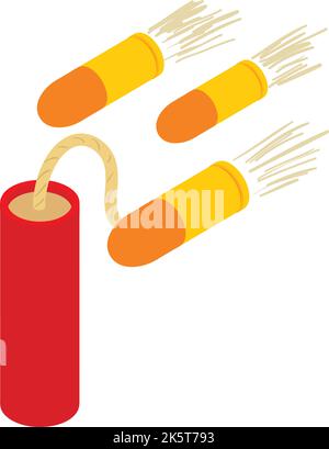 Wildwest weapon icon isometric vector. Dynamite stick with wick, flying bullet. Wild west concept Stock Vector