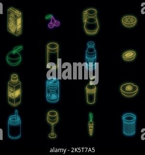 Fresh juice icons set. Isometric set of fresh juice vector icons neon color on black Stock Vector