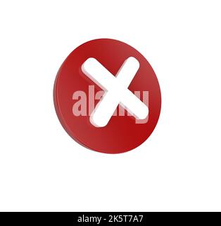 minimal 3d Illustration Red cross check mark sign, Negative or decline sign, X close icon Stock Photo