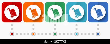 Delivery service, shipping barrow vector icons, infographic template, set of flat design symbols in 5 color options Stock Vector