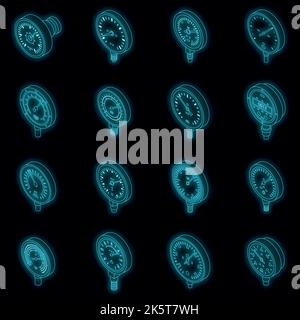 Manometer icons set. Isometric set of manometer vector icons neon color on black Stock Vector