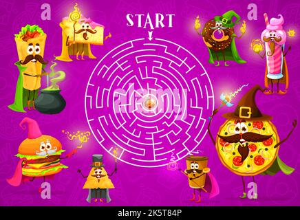 Labyrinth maze. Help to fast food characters find exit. Children ...