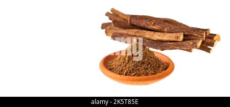 Ground stems of organic licorice - Glycyrrhiza glabra. Stock Photo