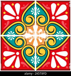 Mexican talavera tile seamless pattern vector 4 designs with flowers, swirls Stock Vector