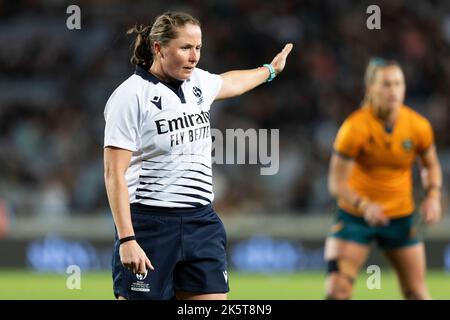 Match referee Aimee Barrett-Theron during the Rugby World Cup 2021 match at Eden Park, Auckland. Picture date: Saturday October 8, 2022. Stock Photo