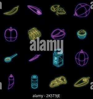 Paprica icons set. Isometric set of paprica vector icons neon color on black Stock Vector