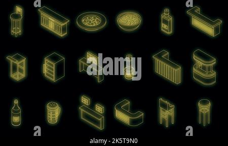 Bar counter icons set. Isometric set of bar counter vector icons neon color on black Stock Vector