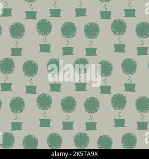 potted plants silhouettes seamless vector pattern Stock Vector