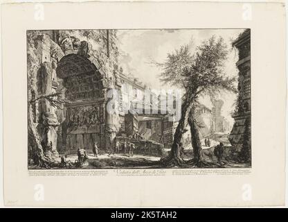 Giovanni Battista Piranesi - View of the Arch of Titus -  Etching in black on ivory laid paper Stock Photo