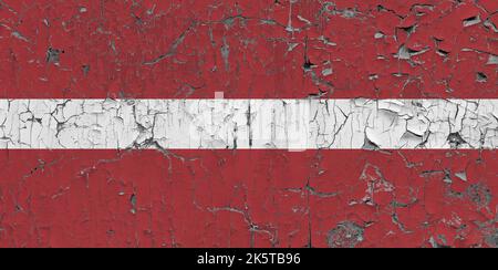 3D Flag of Latvia on an old stone wall background. Stock Photo