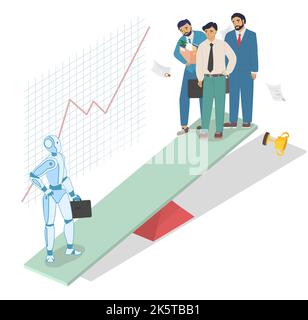 RPA versus manual labor 3d vector illustration Stock Vector