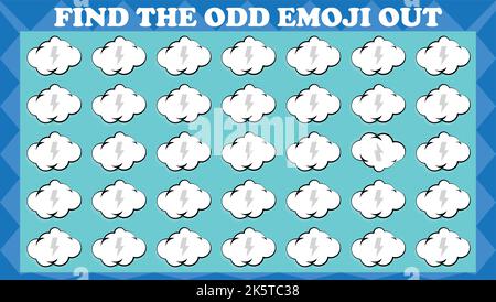 Find The Odd Emoji Out, Visual Logic Puzzle Game. Activity Game For Children. Vector Illustration. Stock Vector