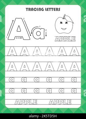 Trace letters of English alphabet and fill colors Uppercase and lowercase A. Handwriting practice for preschool kids worksheet. Stock Vector