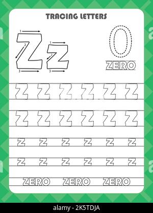 Trace letters of English alphabet and fill colors Uppercase and lowercase Z. Handwriting practice for preschool kids worksheet. Stock Vector