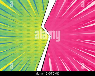 Green vs Pink Pop art Background, comic style. Retro style. vector graphic illustration Stock Vector