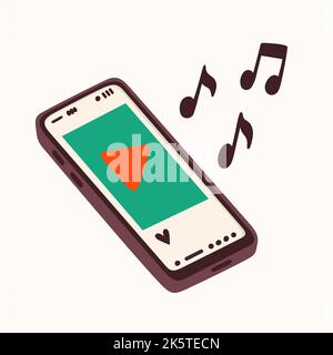 Smartphone music sticker for a social media, making a blog or vlog vector flat illustration. Set of cartoon icons for making internet content Stock Vector