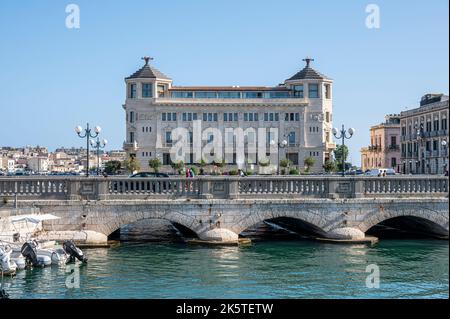 Syracuse, Italy - 09-16-2022: Beautiful building in Ortigia Stock Photo