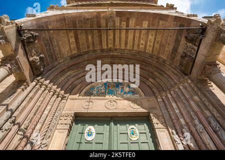 Cathedral Verona, view of the portico ceiling at the west entrance to the Cattedrale Santa Maria Matricolare in the historic center of Verona,Italy Stock Photo