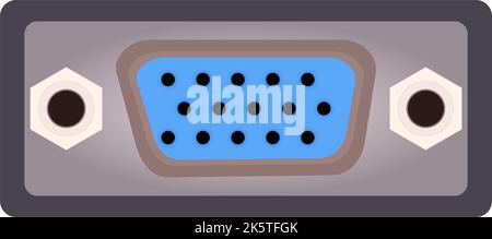 female vga port outline and solid icon in smooth gradient background button Stock Vector
