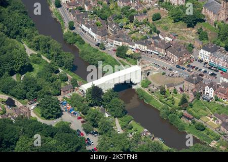 The Iron Bridge undergoing restoration. It was the world's first single span cast iron bridge constructed over the River Severn at Coalbrookdale in 1779, Ironbridge, Shropshire, 2018. Stock Photo