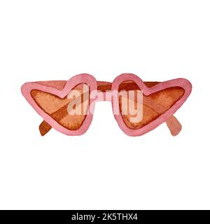 Pink sunglasses form of a heart watercolor illustration. Isolated. High quality picture for to use in design, home decor, fabrics, prints, textile, ca Stock Photo