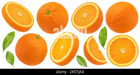 Orange fruits with leaves isolated on white background Stock Photo