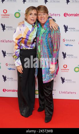 Mel Giedroyc and Clare Balding attending the 68th annual Women of the Year event at the Royal Lancaster London hotel in London.Picture date: Monday October 10, 2022. Stock Photo