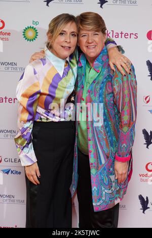 Mel Giedroyc and Clare Balding attending the 68th annual Women of the Year event at the Royal Lancaster London hotel in London.Picture date: Monday October 10, 2022. Stock Photo