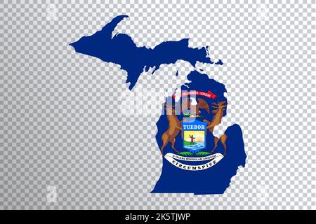 Michigan flag on map, transparent background, Clipping path Stock Photo