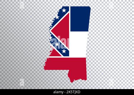 Mississippi flag on map, transparent background, Clipping path Stock Photo